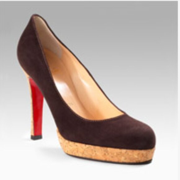 Christian Louboutin 36 Bruges Brown Suede Cork Platform Simple Pumps - Picture 1 of 11